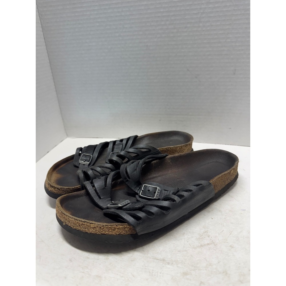 Birkenstock Granada Black Leather Soft Footbed Sandals 39 Womens 8-8.5